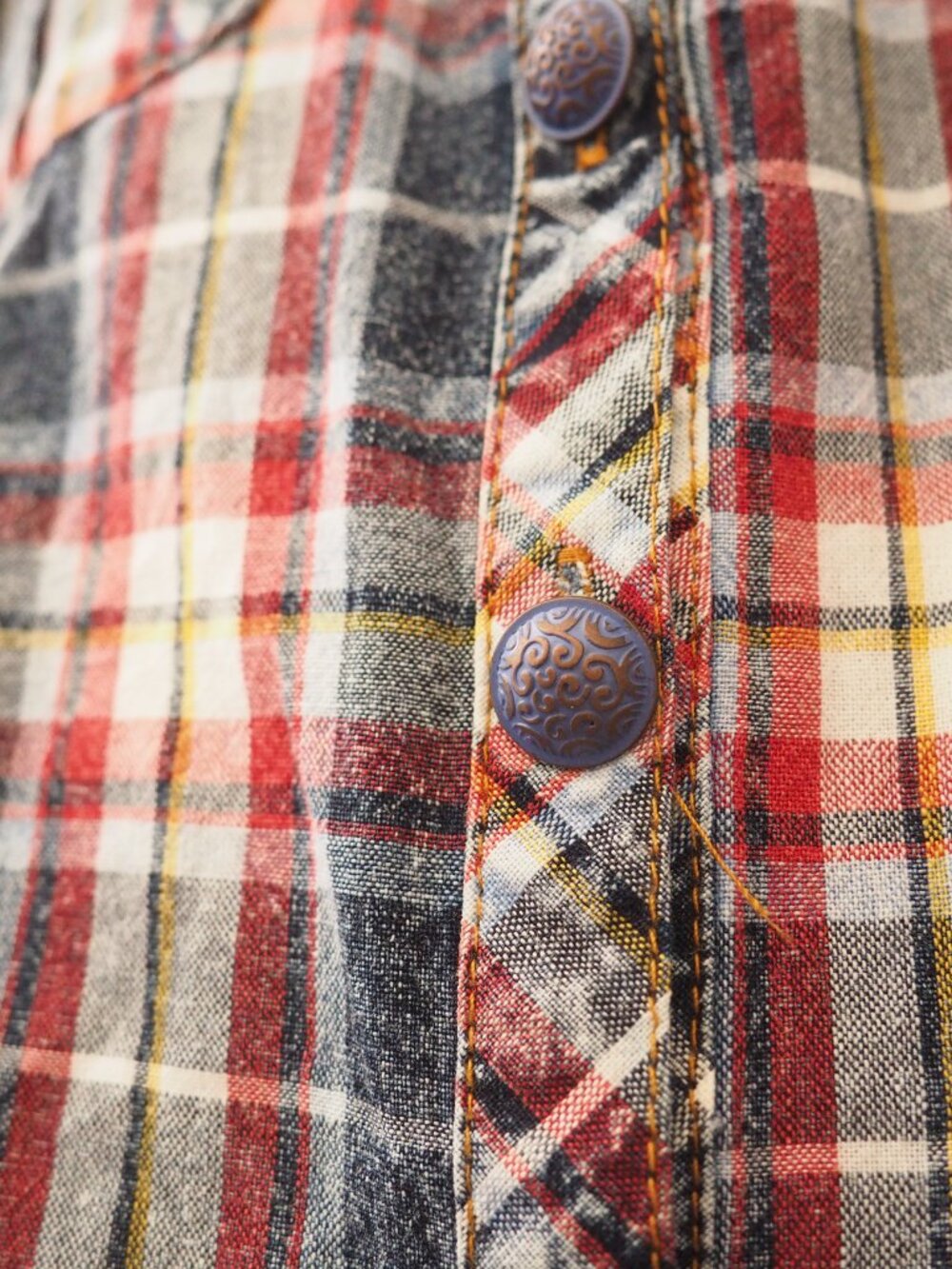 Aratta Silent Journey Button Up Long Bell Sleeve Floral Plaid Top sz L - Picture 6 of 10